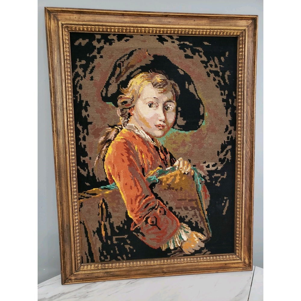 LARGE Vintage Complete Boy Book Needlepoint lindhorst portrait victorian decor